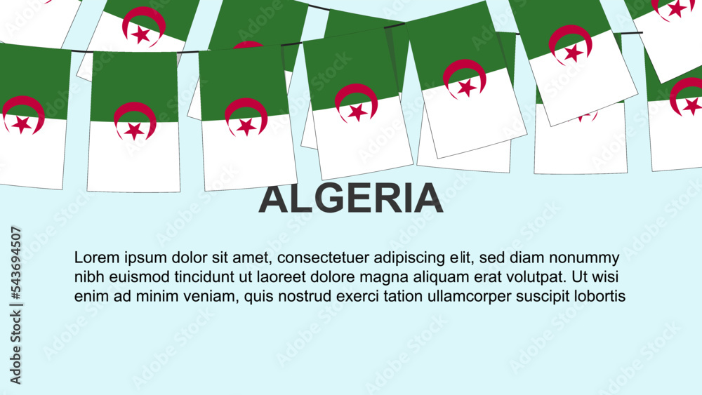 Algeria flags hanging on a rope, celebration and greeting concept, independence day