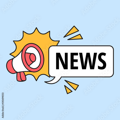 breaking news alert megaphone icon illustration with balloon text box vector graphic