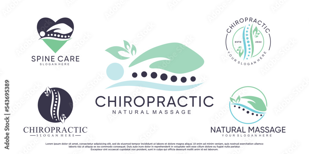 Bundle chiropractic clinic massage logo with leaf element and creative concept Premium Vector