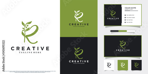 Monogram initial r and olive logo design with unique concept and business card