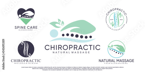 Bundle chiropractic clinic massage logo with leaf element and creative concept Premium Vector
