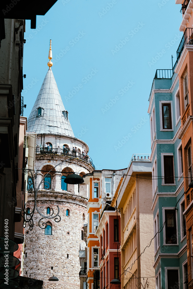Galata Tower seen from among the buildings