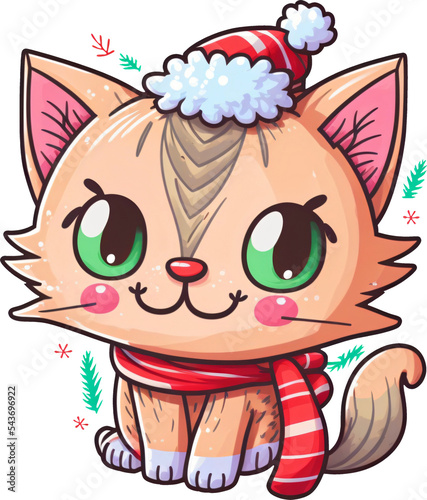 Cute cartoon drawing of a christmas cat