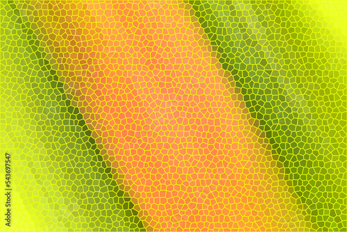 Translucent stained glass with yellow cracks and coral diagonal line
