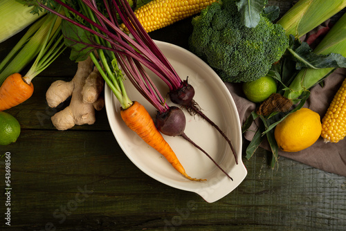 cooking food concept carrots beer backing dish top view sweet corn