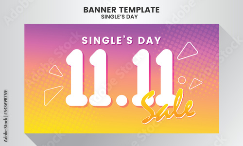 Cute style Realistic single's day sale illustration banner template