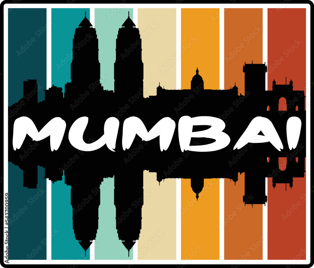 Mumbai India Skyline Sunset Travel Souvenir Sticker Logo Badge Stamp