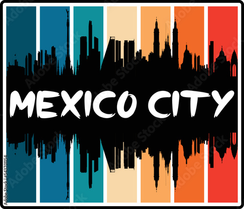Mexico City Mexico Skyline Sunset Travel Souvenir Sticker Logo Badge Stamp Emblem Coat of Arms Vector Illustration EPS