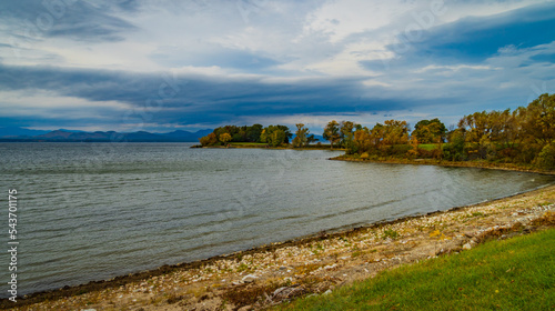 Autumn at Meach Cove on Lake Champlain, Vermont with Adirondack Mountains , NY in the distance 
 photo