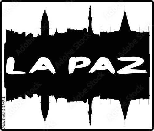 La Paz Bolivia Skyline Sunset Travel Souvenir Sticker Logo Badge Stamp Emblem Coat of Arms Vector Illustration EPS