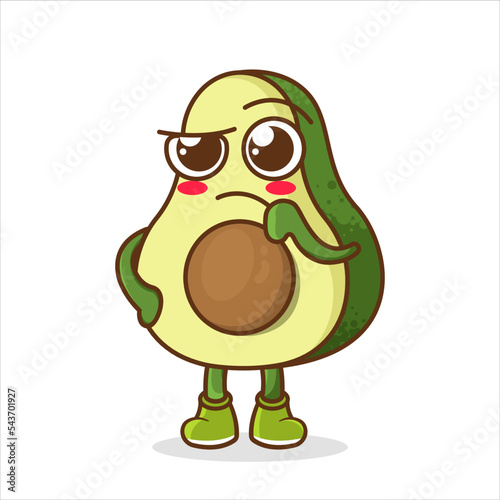 Avocado confused mascot design vector. Cartoon character illustration. cute avocado fruit Concept White Isolated.