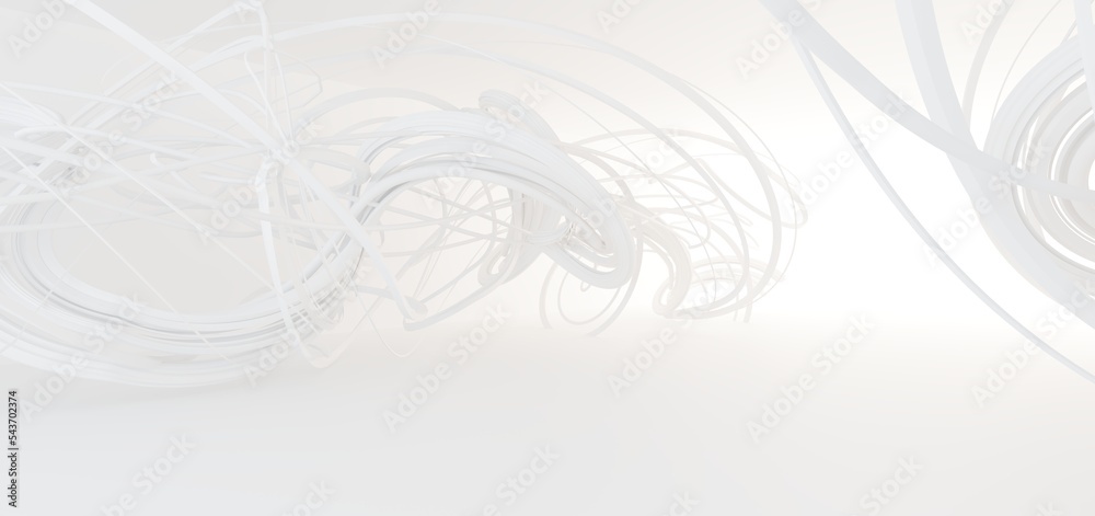 Abstract architectural minimalistic background. Laser show in the ultraviolet spectrum. Modern impulse tunnel. Futuristic space sci-fi frame neon backlight. 3D illustration and rendering.