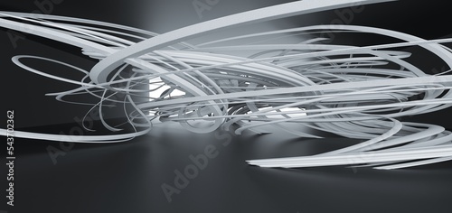 Obraz na płótnie Luxury parametric abstract architectural minimalistic background. Contemporary showroom. Modern black exhibition tunnel. Empty gallery. Neon backlight. Night. Space. 3D illustration and rendering. w salonie