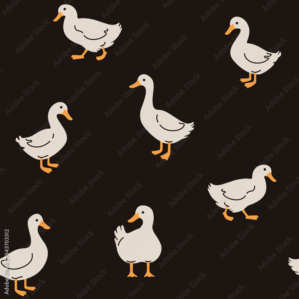 Seamless trendy pattern with duck. Outline vector illustration for prints, clothing, packaging and postcards.