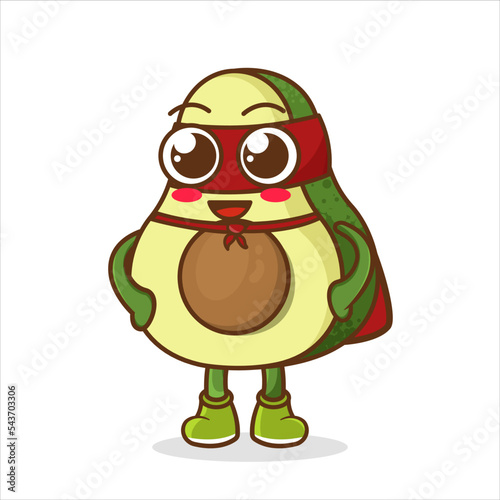 Green avocado in traditional mask of superhero vector illustration