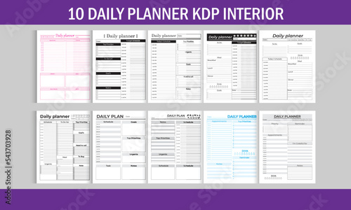 10 Editable Canva Templates Daily Planner for KDP | Daily Planner for KDP Interior | 10 Different Style and Unique Daily Planner