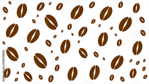 Brown coffee beans white background. Brown coffee beans seamless pattern. Brown coffee beans random pattern.