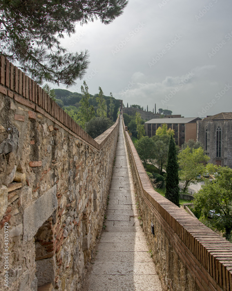 View of the city wall of Girona in Spain