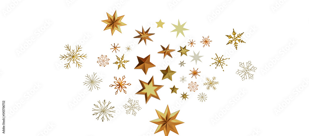 golden openwork shiny snowflakes, star, 3D rendering. golden openwork shiny snowflakes, star, 3D rendering.