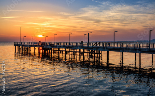 Sunset over the pier in Pomorie