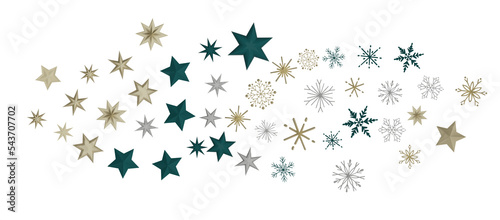 new year pattern. Christmas theme  golden openwork shiny snowflakes  star  3D rendering.