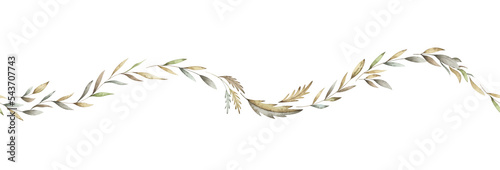 Watercolor seamless border with vintage winter branches and leaves. Delicate frame for holiday design