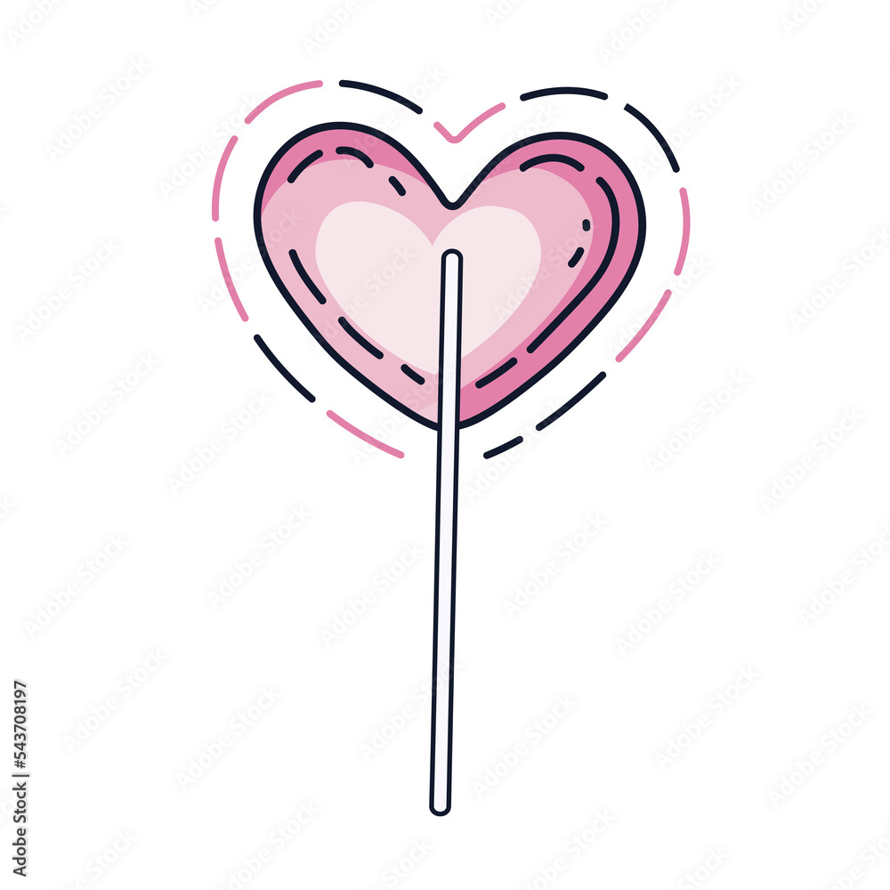 Cute lollipop in a heart shape. Doodle. St. Valentine's day! Transparent PNG.