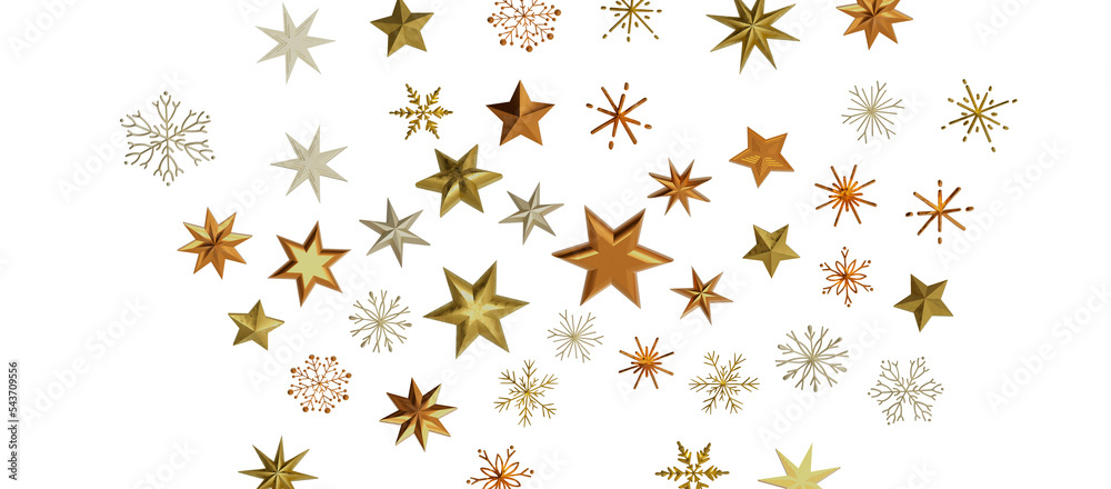 new year pattern. Christmas theme, golden openwork shiny snowflakes, star, 3D rendering. new year pattern. Christmas theme, golden openwork shiny snowflakes, star, 3D rendering.