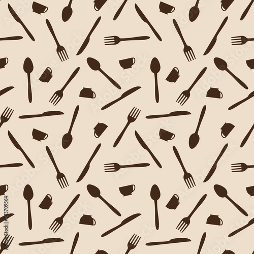Seamless spoon and cutlery patterns for backgrounds, packaging, textures, fabric patterns, wallpapers, wall decorations for restaurants, cafes and other places to eat