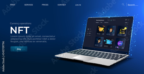 Concept of NFT ,non-fungible token with network vector on dark background. Vector illustration concept nft banner for website. Non-renewable token. Vector illustration.