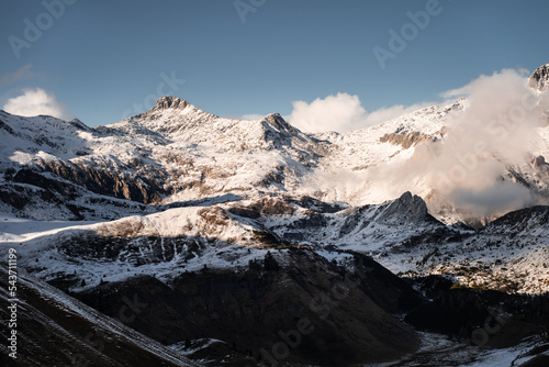 Sunset light on the slope of a mountain in Northern Italy, during autumn photo