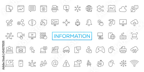 Information technology line icons collection. Big UI icon set in a flat design. Thin outline icons pack