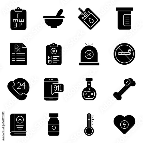 Pack of Pharmacy Solid Icons
 photo