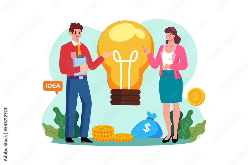 Business team illustrate product idea option Business team illustrate product idea option