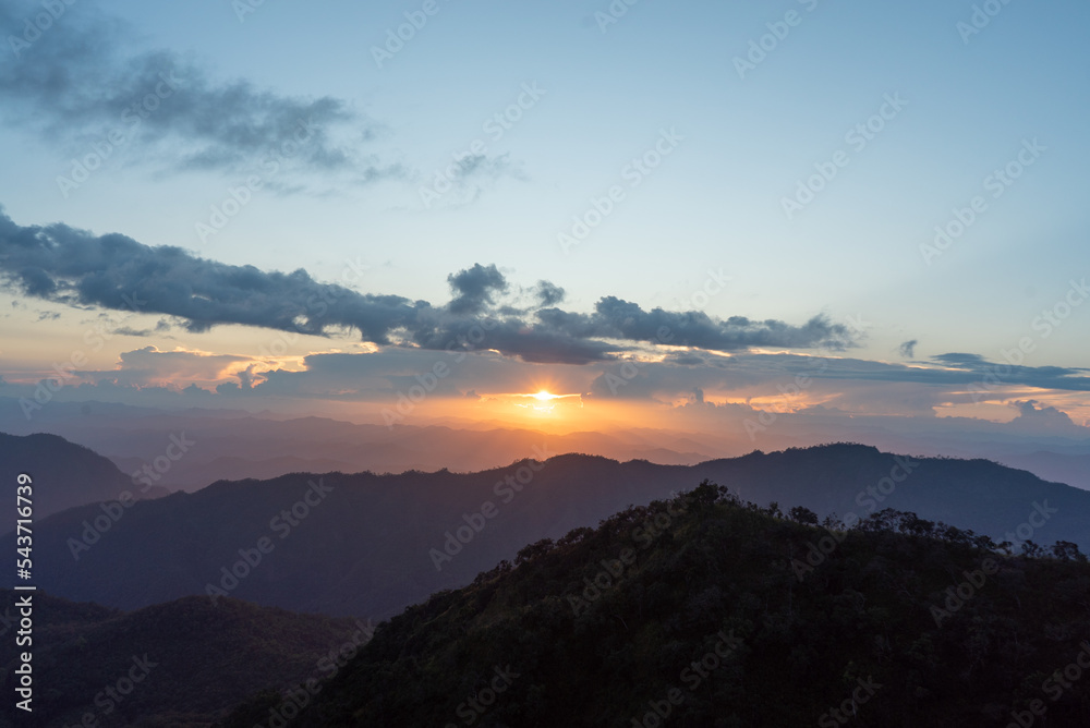 Fototapeta premium The sunset on the mountain is a beautiful light