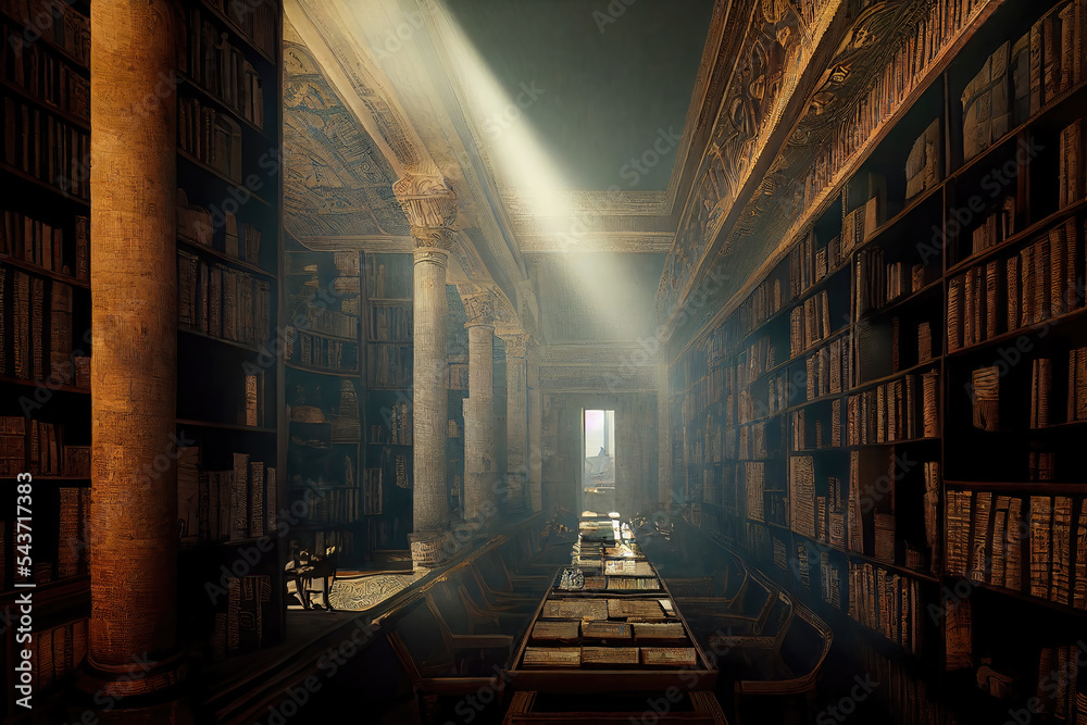 AI generated image depicting inside of the ancient library at