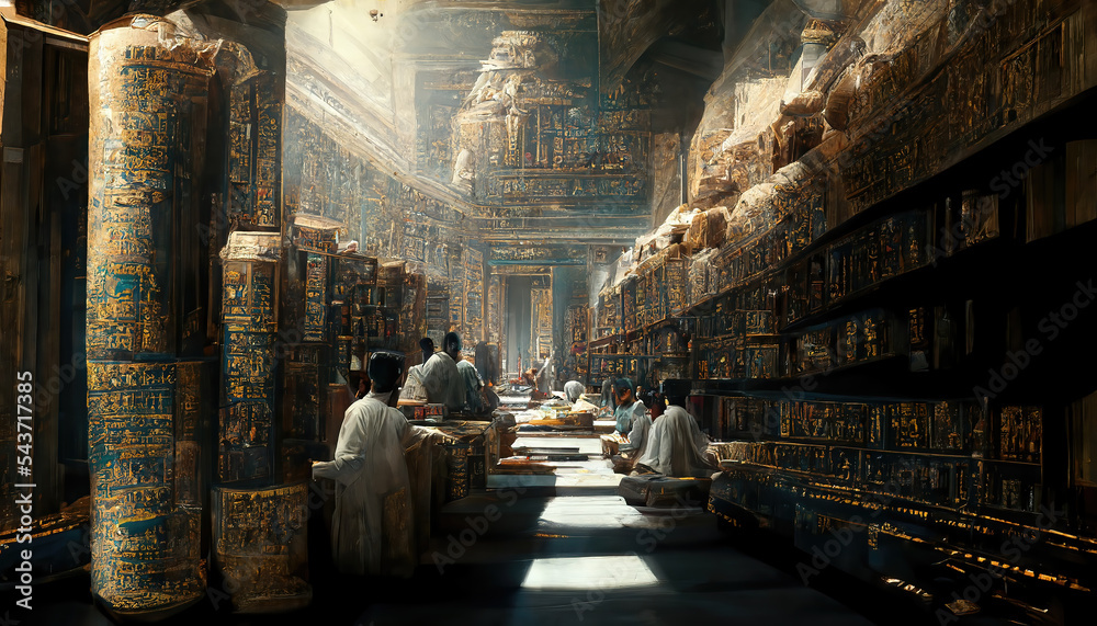 AI generated image depicting inside of the ancient library at ...