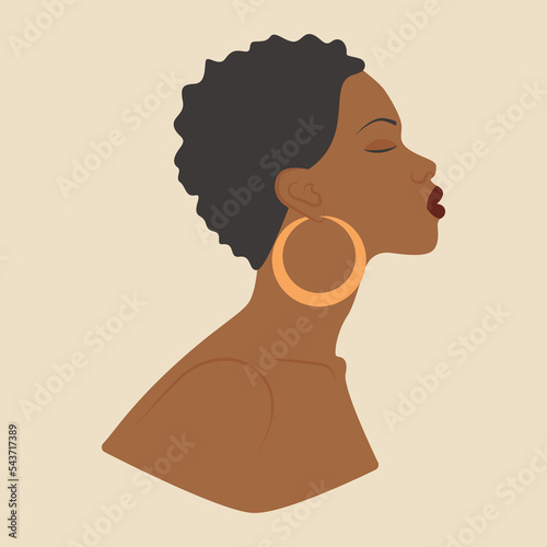 Young curly african woman portrait drawing square poster.