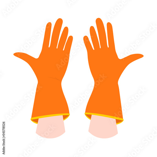 Hands putting on protective gloves.  Precaution icon. Vector illustration flat design. Isolated on white background.