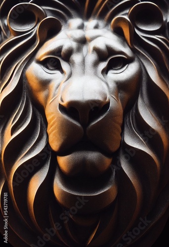 Photorealistic lion s head carved in marble  ai generated illustration