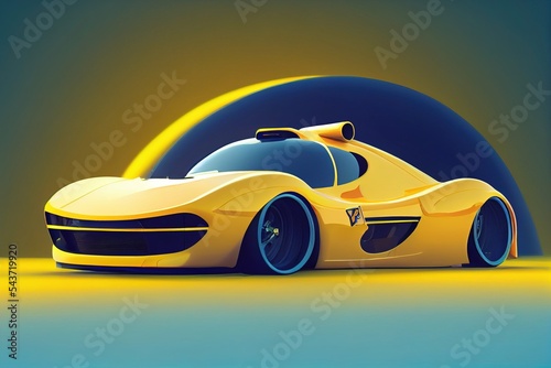 Yellow sports car isolated on yellow background  ai generated illustration