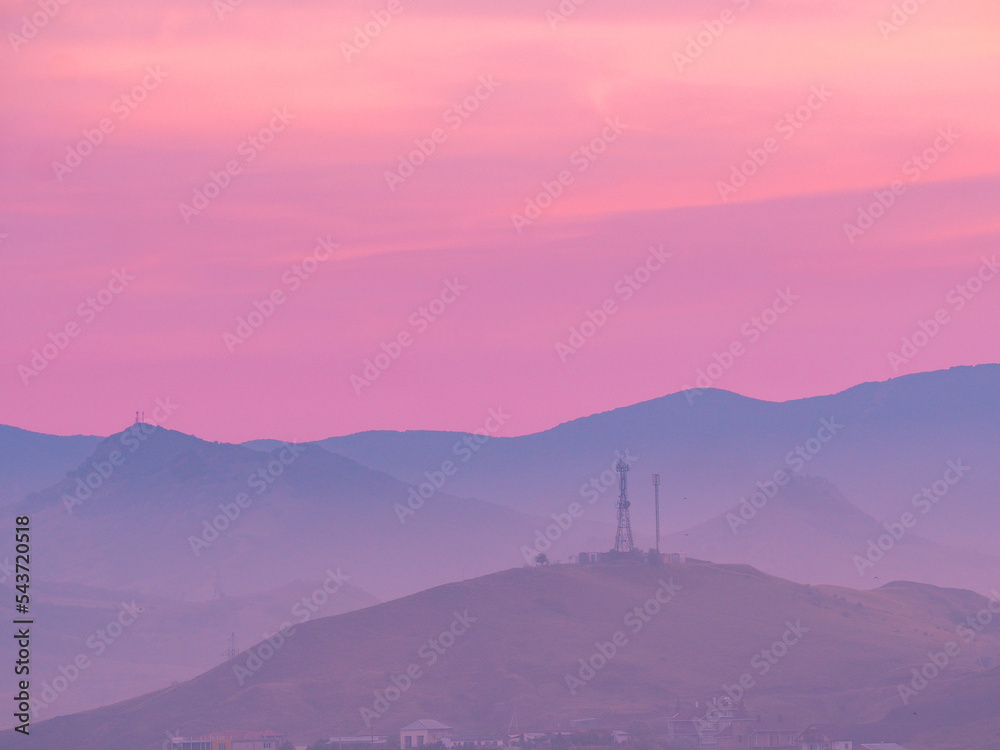 Beautiful colorful sunset at the montains at koktebel
