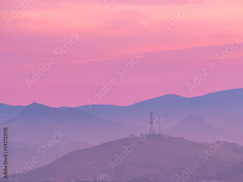 Obraz na płótnie Beautiful colorful sunset at the montains at koktebel w salonie