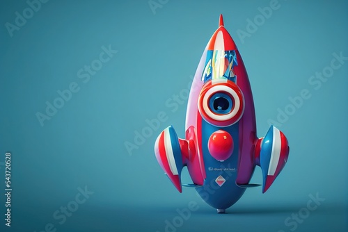 Fototapet Cartoon space rocket, isolated. Ai generated illustration