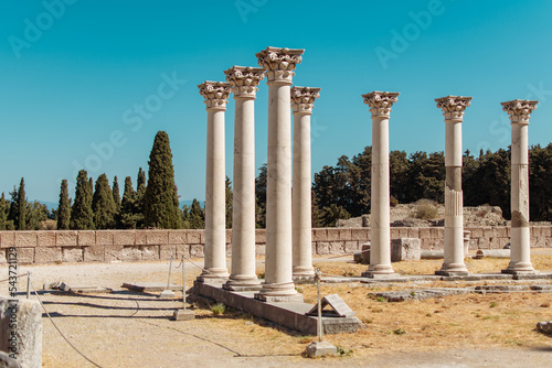 Ancient Greek architecture and ruins, collosal columns remains in Kos, Greece photo