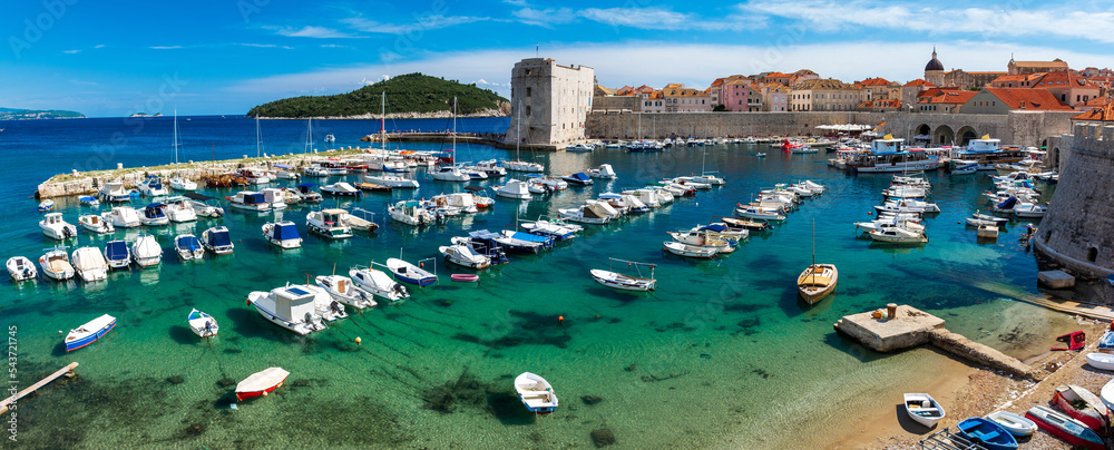 view on harbor in Dubrovnik old town in Dalmatia in Croatia