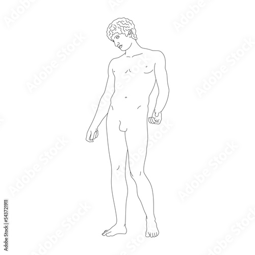 Line Art Greek full-length sculpture of a Man. Aesthetic statues