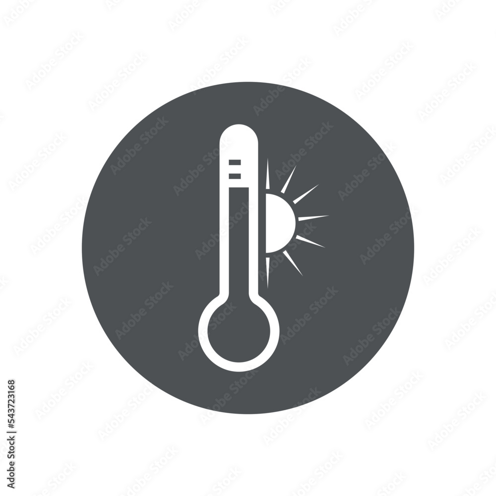 Vector icon hot weather. Black and withe thermometer with sun icon isolated
Vector icon hot weather. Black and withe thermometer with sun icon isolated