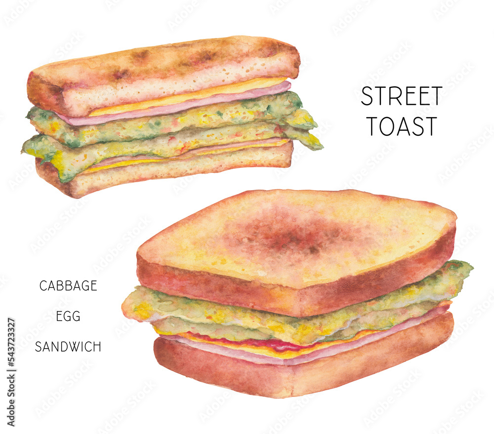 ภาพประกอบสต็อก Korean Street Toast with carrot cabbage omelette, ham cheddar cheese. Korean