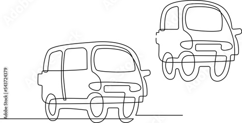 Small car. Humorous illustration, sketch. Continuous line drawing. Vector illustration
